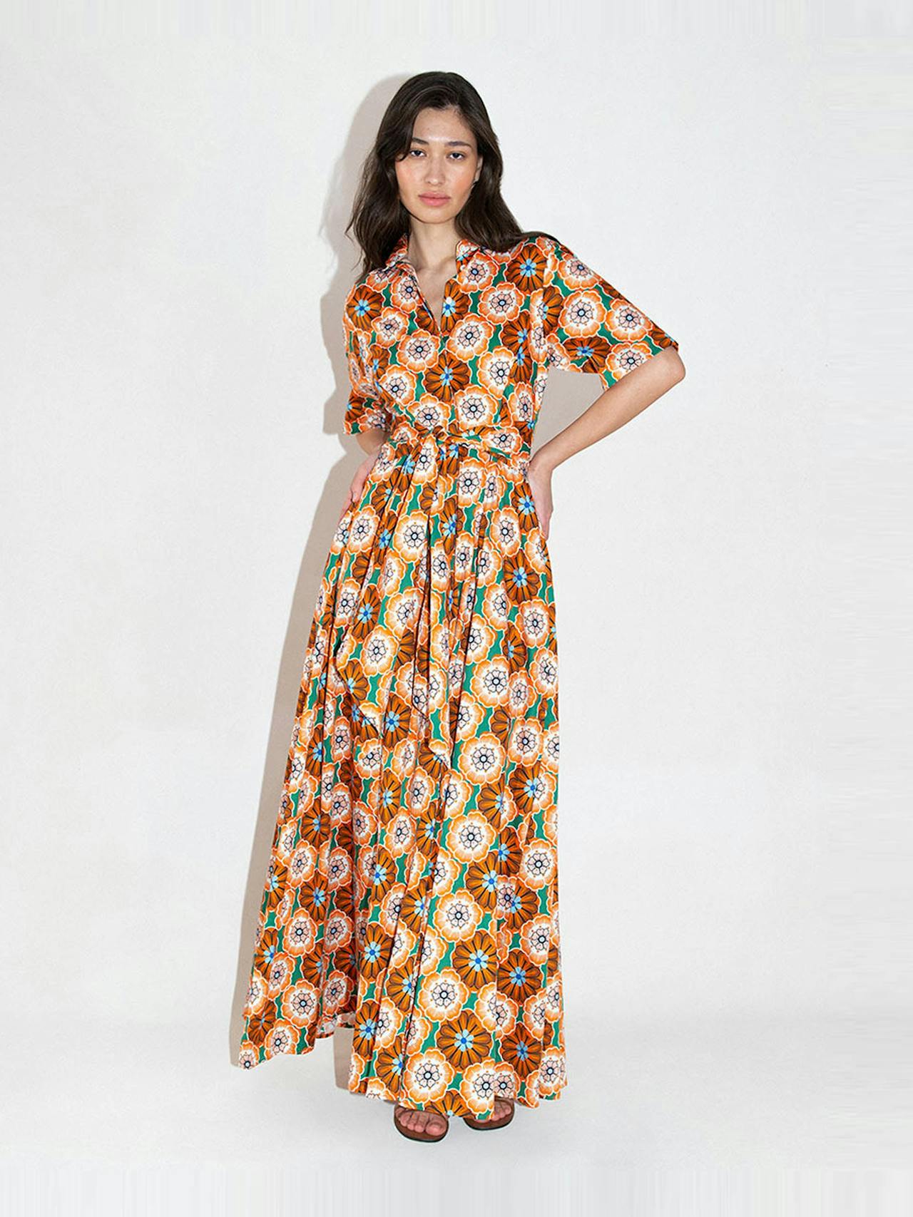 Flower pop orange Posie cotton maxi dress DRESS - HS24 Borgo De Nor    - Collagerie