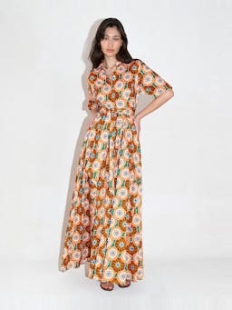 Flower pop orange Posie cotton maxi dress DRESS - HS24 Borgo De Nor    - Collagerie