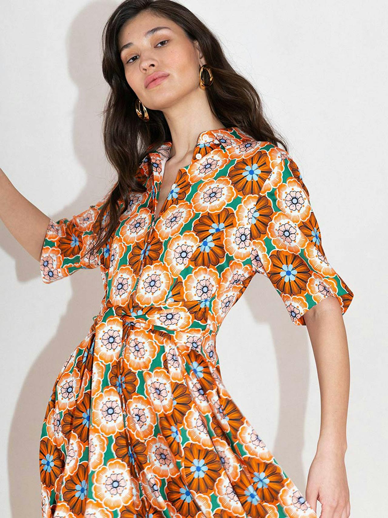 Flower pop orange Posie cotton maxi dress DRESS - HS24 Borgo De Nor    - Collagerie