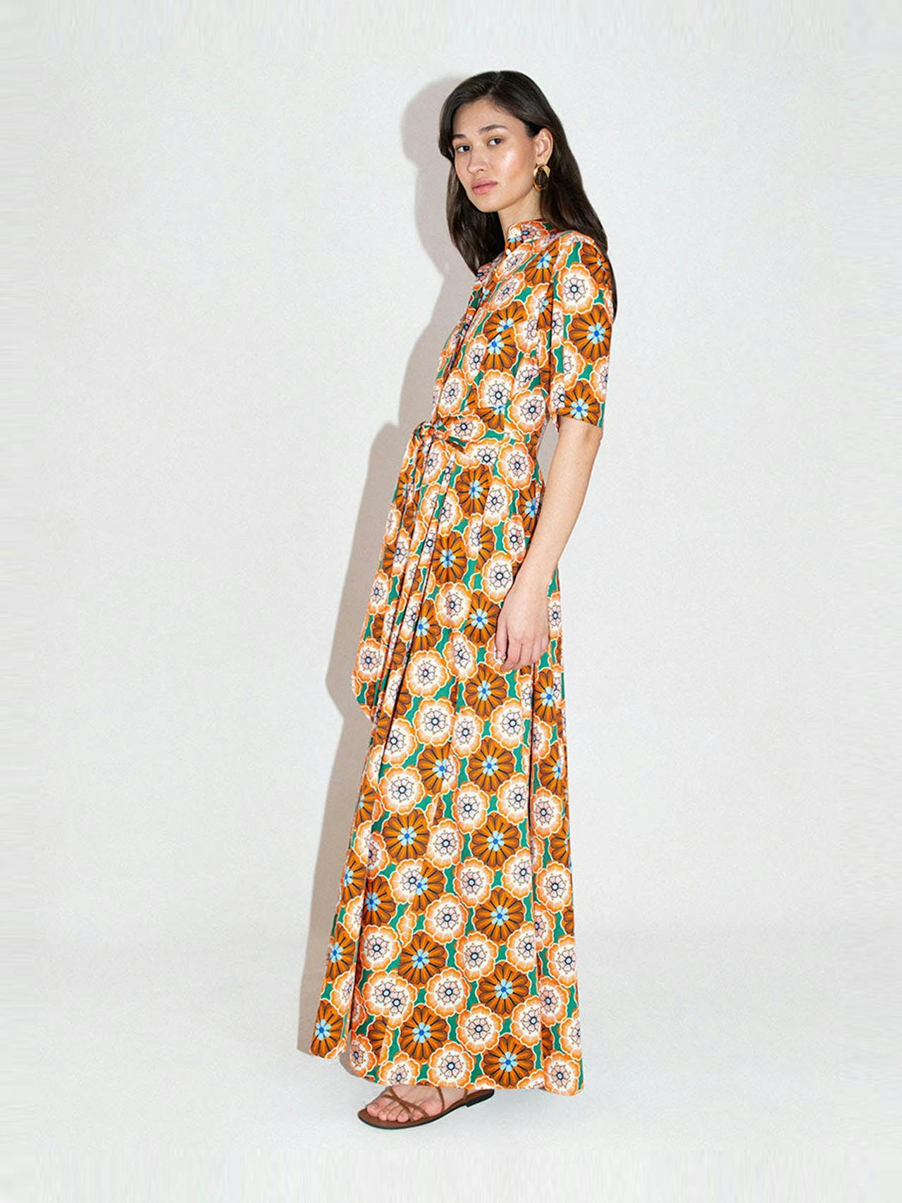 Flower pop orange Posie cotton maxi dress DRESS - HS24 Borgo De Nor    - Collagerie