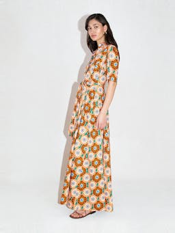 Flower pop orange Posie cotton maxi dress DRESS - HS24 Borgo De Nor    - Collagerie