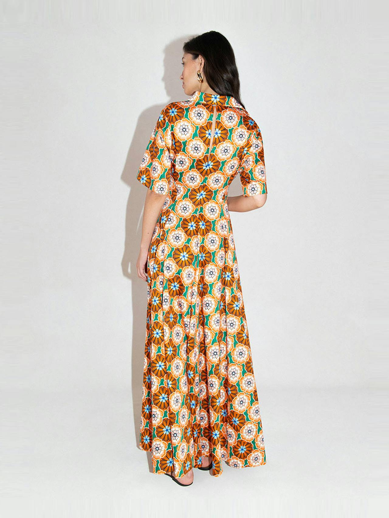 Flower pop orange Posie cotton maxi dress DRESS - HS24 Borgo De Nor    - Collagerie