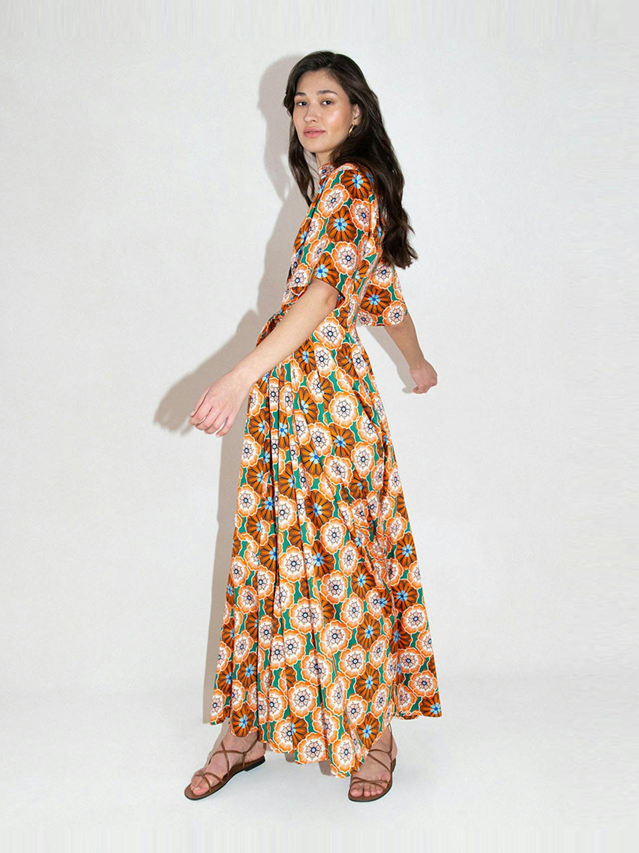 Flower pop orange Posie cotton maxi dress DRESS - HS24 Borgo De Nor    - Collagerie