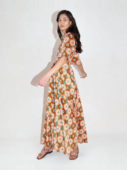 Flower pop orange Posie cotton maxi dress DRESS - HS24 Borgo De Nor    - Collagerie