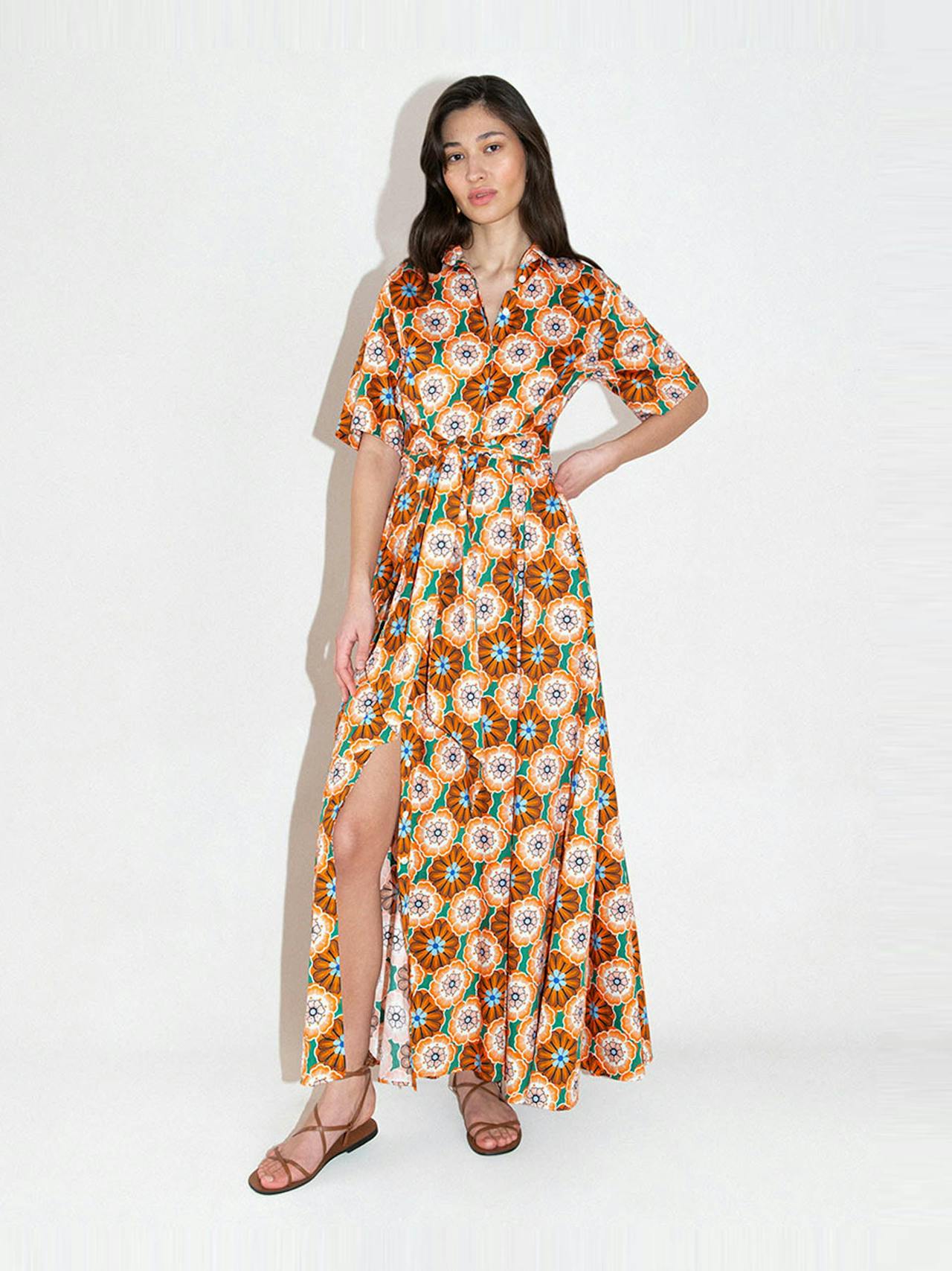 Flower pop orange Posie cotton maxi dress DRESS - HS24 Borgo De Nor    - Collagerie