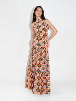 Flower pop orange Tatiana crepe maxi dress DRESS - HS24 Borgo De Nor    - Collagerie