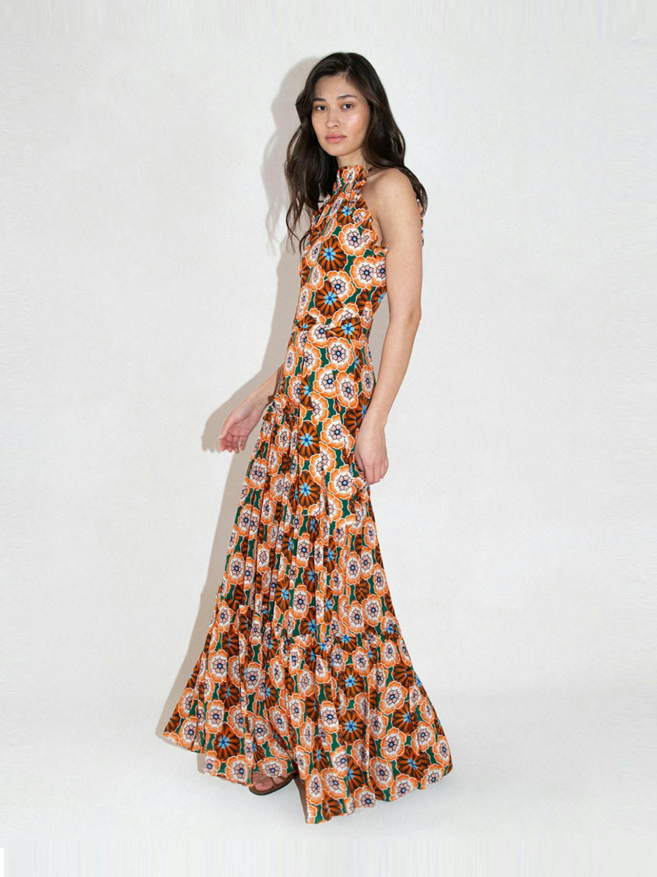 Flower pop orange Tatiana crepe maxi dress DRESS - HS24 Borgo De Nor    - Collagerie