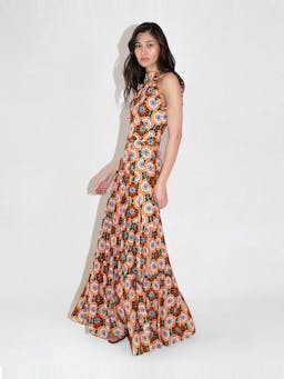 Flower pop orange Tatiana crepe maxi dress DRESS - HS24 Borgo De Nor    - Collagerie