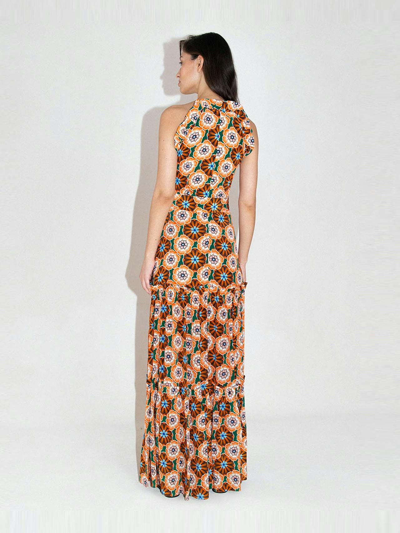 Flower pop orange Tatiana crepe maxi dress DRESS - HS24 Borgo De Nor    - Collagerie