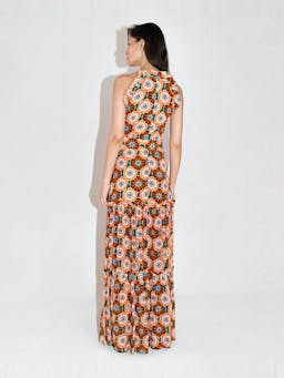 Flower pop orange Tatiana crepe maxi dress DRESS - HS24 Borgo De Nor    - Collagerie