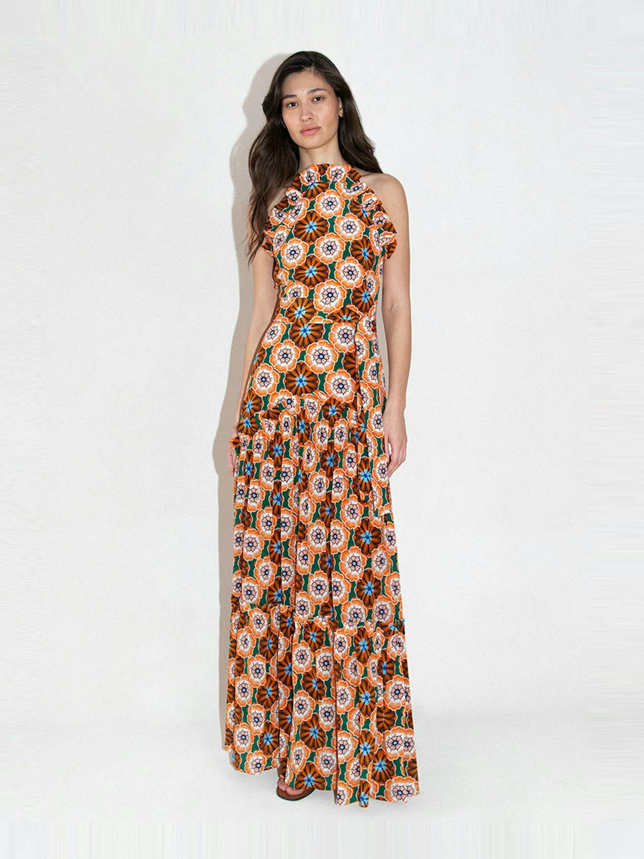 Flower pop orange Tatiana crepe maxi dress DRESS - HS24 Borgo De Nor    - Collagerie