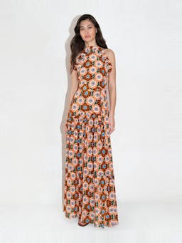 Flower pop orange Tatiana crepe maxi dress DRESS - HS24 Borgo De Nor    - Collagerie