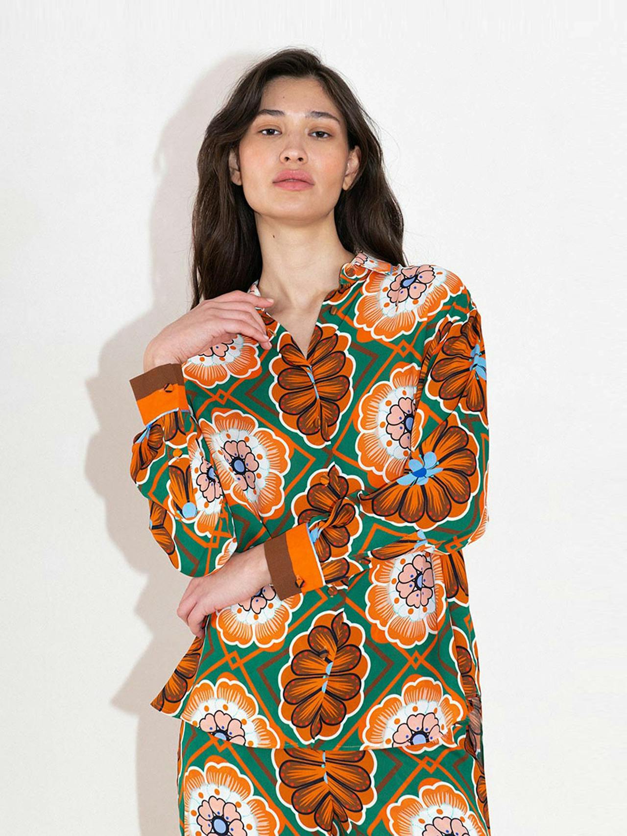 Flower pop orange Nova crepe shirt TOP - HS24 Borgo De Nor    - Collagerie