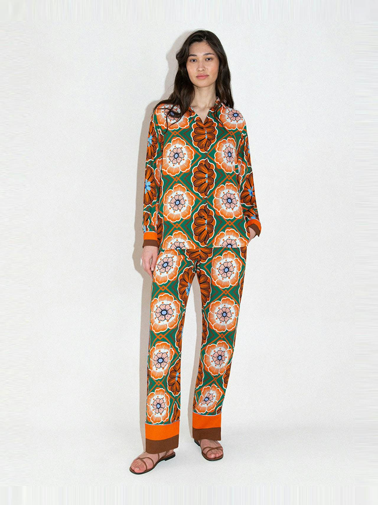 Flower pop orange Havana crepe trousers TROUSER - HS24 Borgo De Nor    - Collagerie