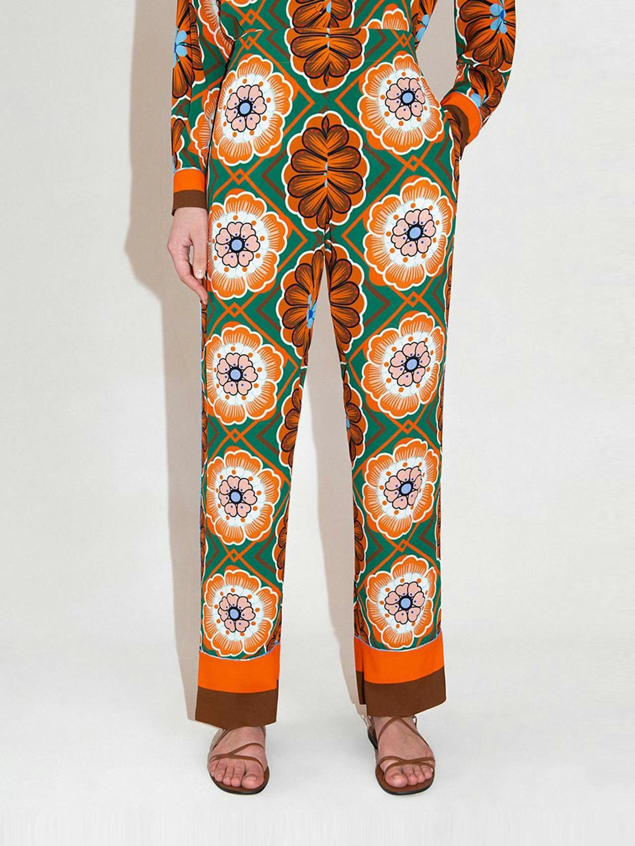 Flower pop orange Havana crepe trousers TROUSER - HS24 Borgo De Nor    - Collagerie