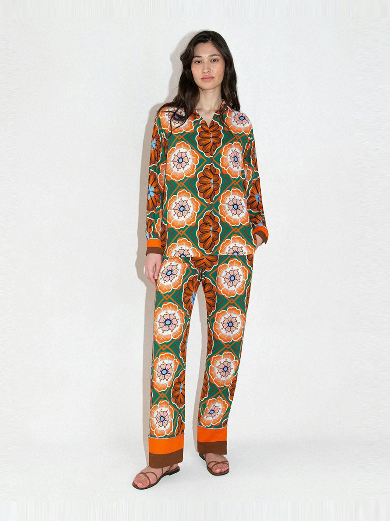 Flower pop orange Havana crepe trousers TROUSER - HS24 Borgo De Nor    - Collagerie