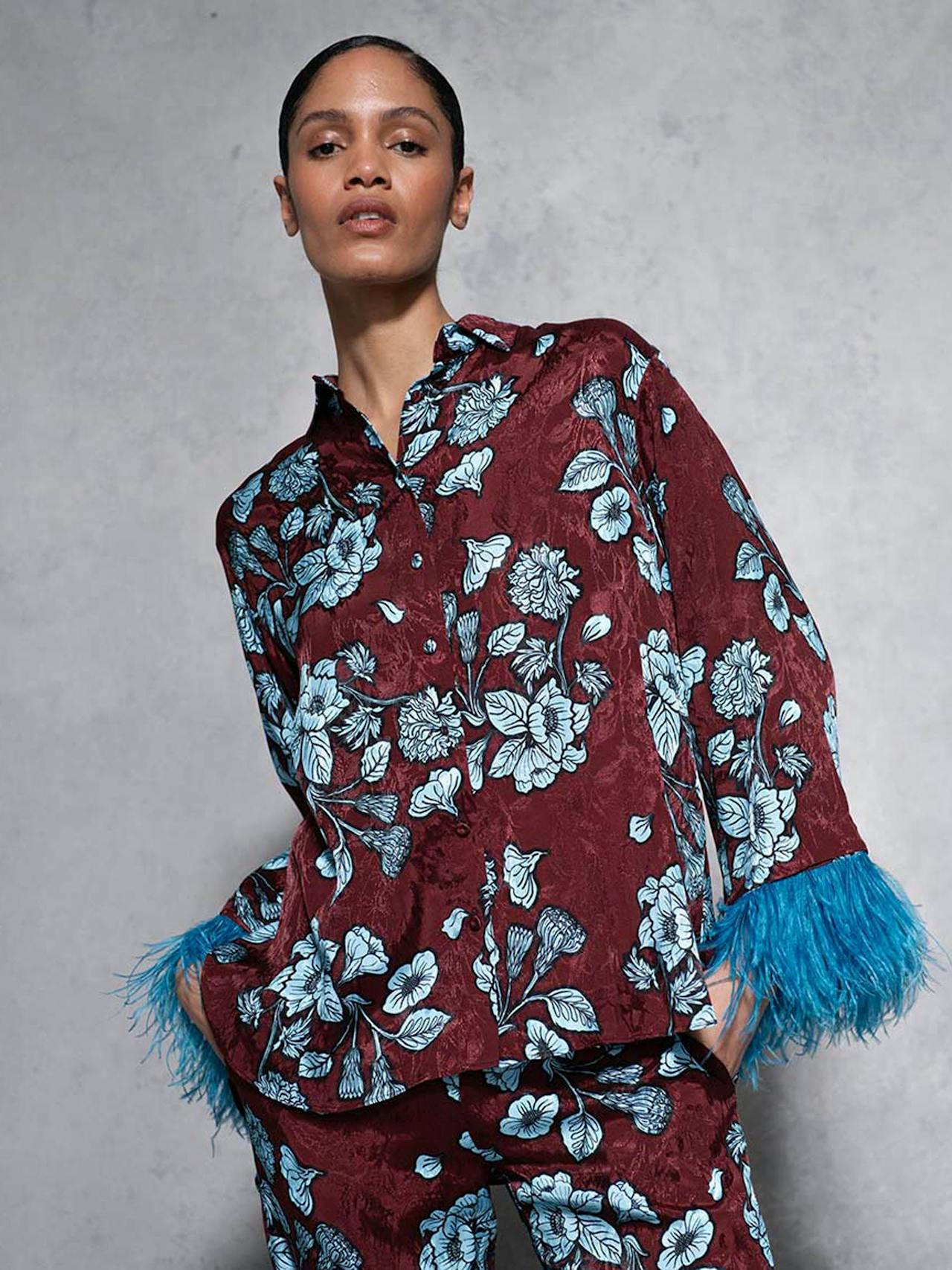 Glass flower blue Nesse floral jacquard shirt TOP - AW24 Borgo De Nor    - Collagerie