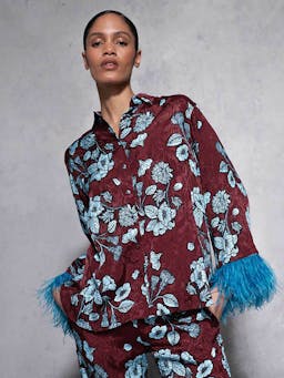 Glass flower blue Nesse floral jacquard shirt TOP - AW24 Borgo De Nor    - Collagerie