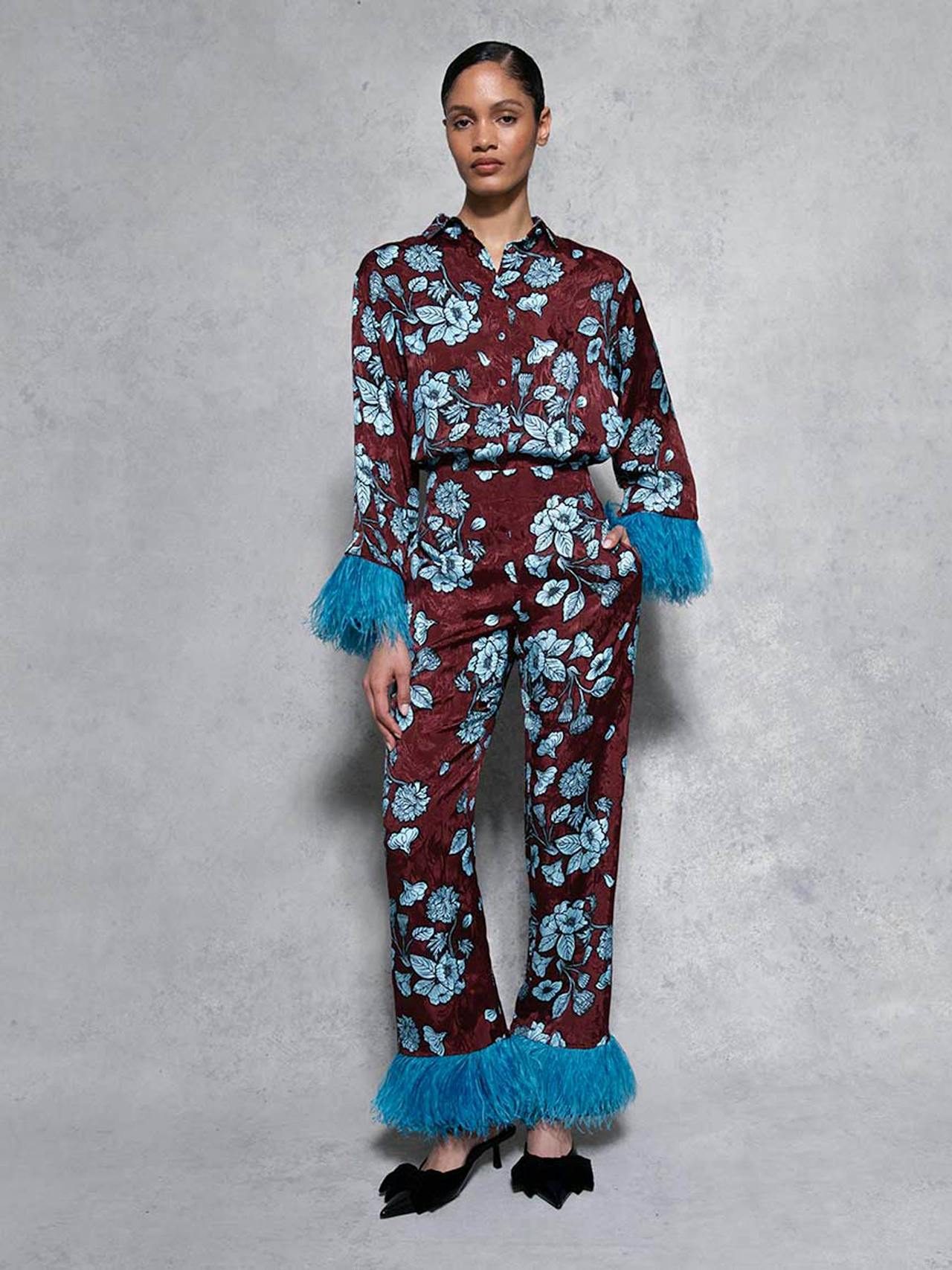 Glass flower blue Romana floral jacquard trousers TROUSER - AW24 Borgo De Nor    - Collagerie