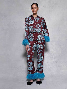 Glass flower blue Romana floral jacquard trousers TROUSER - AW24 Borgo De Nor    - Collagerie