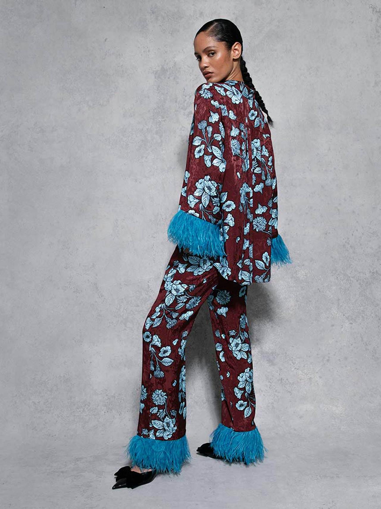 Glass flower blue Romana floral jacquard trousers TROUSER - AW24 Borgo De Nor    - Collagerie