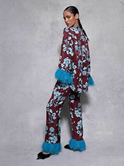 Glass flower blue Romana floral jacquard trousers TROUSER - AW24 Borgo De Nor    - Collagerie