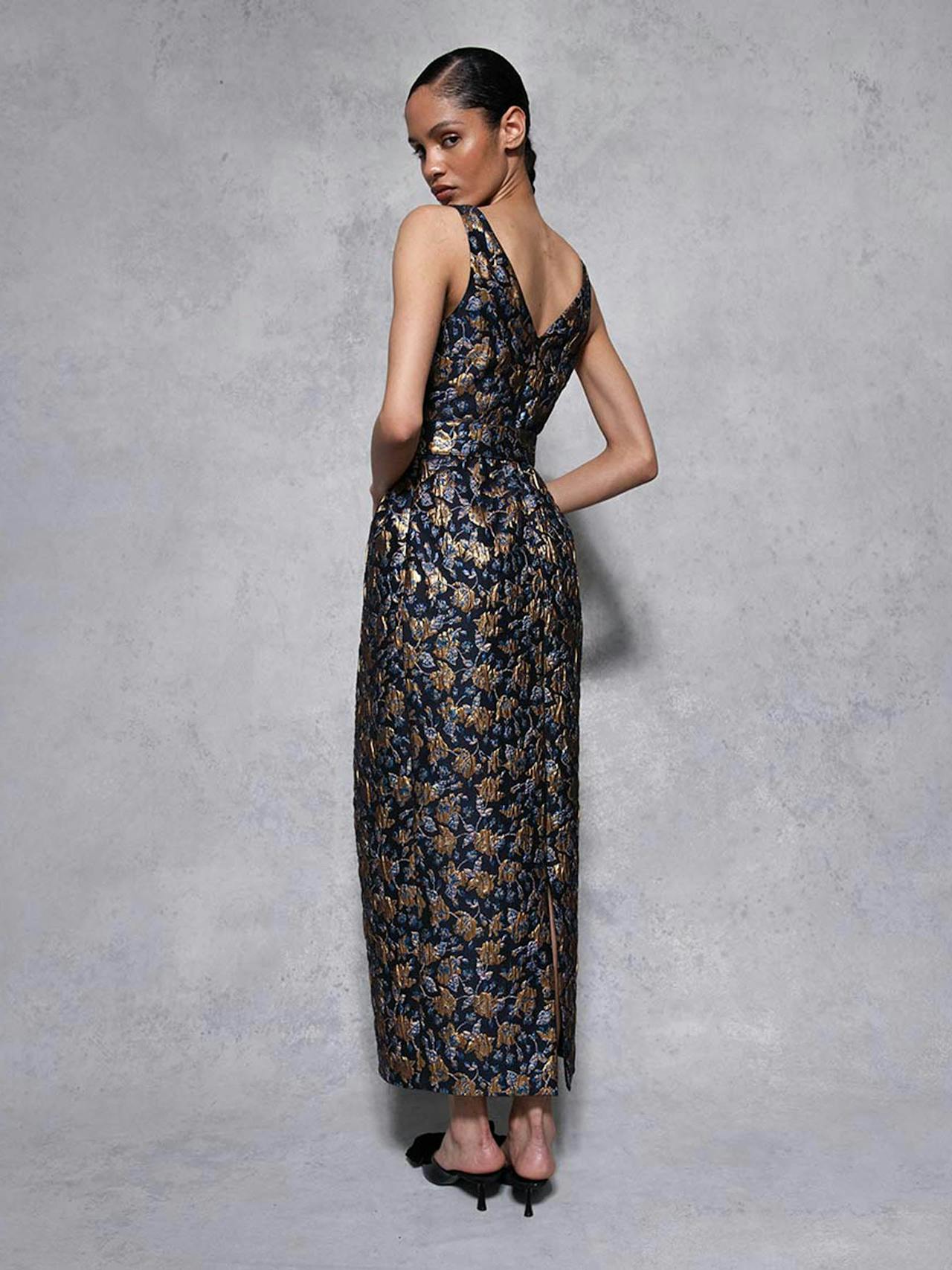 Navy and gold Jules floral jacquard midi dress DRESS - AW24 Borgo De Nor    - Collagerie