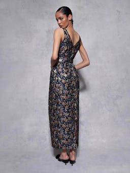 Navy and gold Jules floral jacquard midi dress DRESS - AW24 Borgo De Nor    - Collagerie