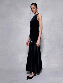 Navy Sole velvet maxi dress DRESS - AW24 Borgo De Nor    - Collagerie