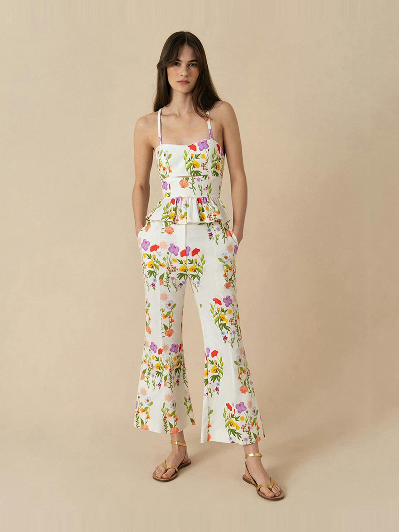 Terrazo flower white Yves pique trousers TROUSER - SS24 Borgo De Nor    - Collagerie