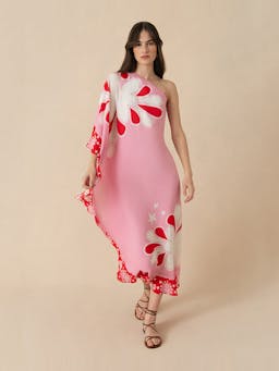 70s flower pink Ginger crepe midi dress DRESS - SS24 Borgo De Nor    - Collagerie