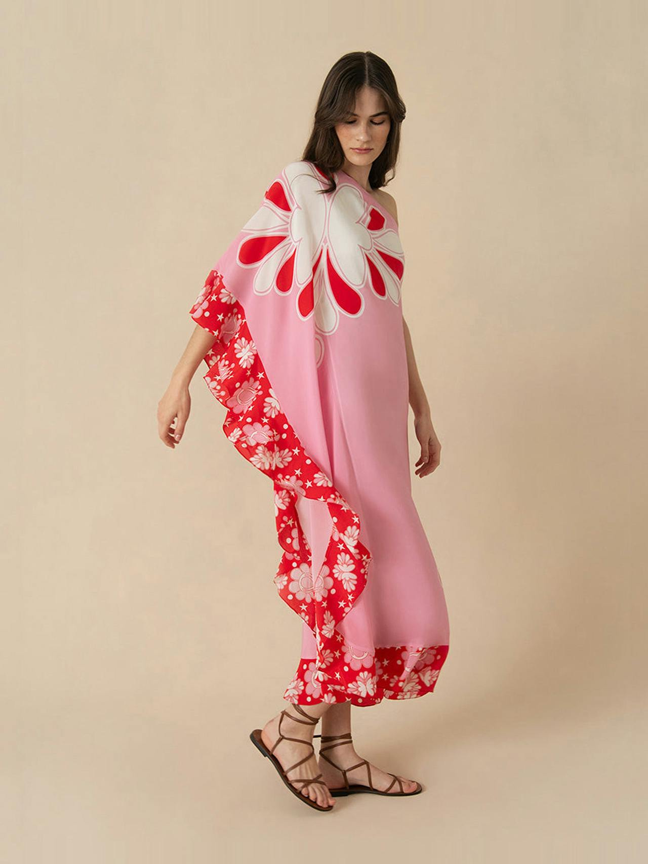 70s flower pink Ginger crepe midi dress DRESS - SS24 Borgo De Nor    - Collagerie