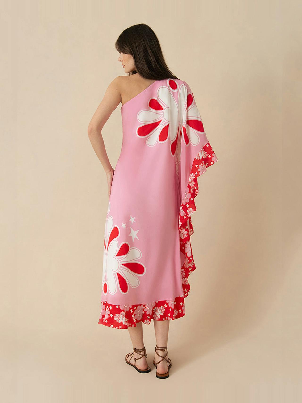 70s flower pink Ginger crepe midi dress DRESS - SS24 Borgo De Nor    - Collagerie