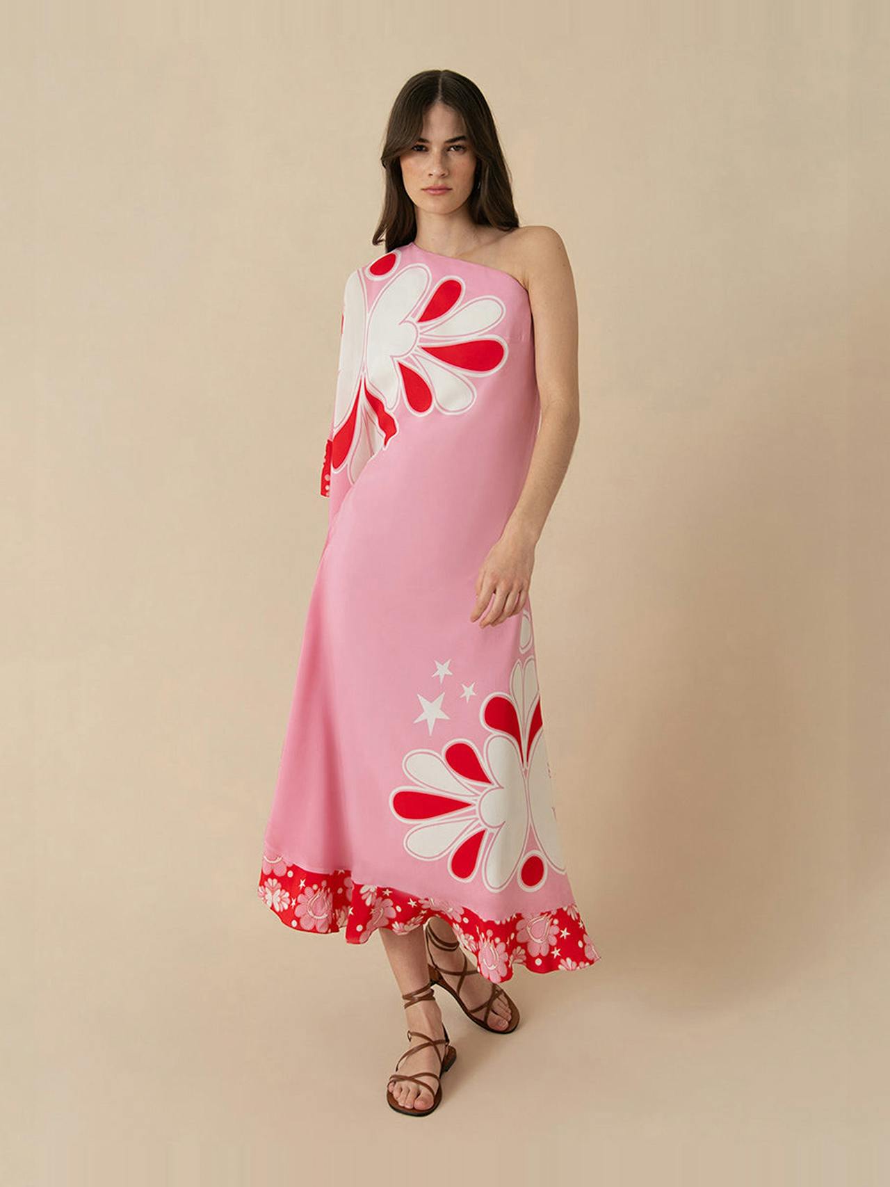 70s flower pink Ginger crepe midi dress DRESS - SS24 Borgo De Nor    - Collagerie