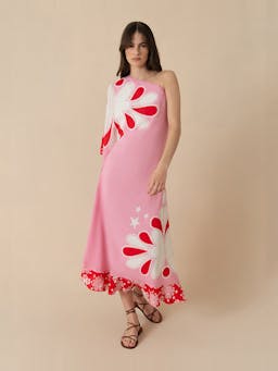 70s flower pink Ginger crepe midi dress DRESS - SS24 Borgo De Nor    - Collagerie