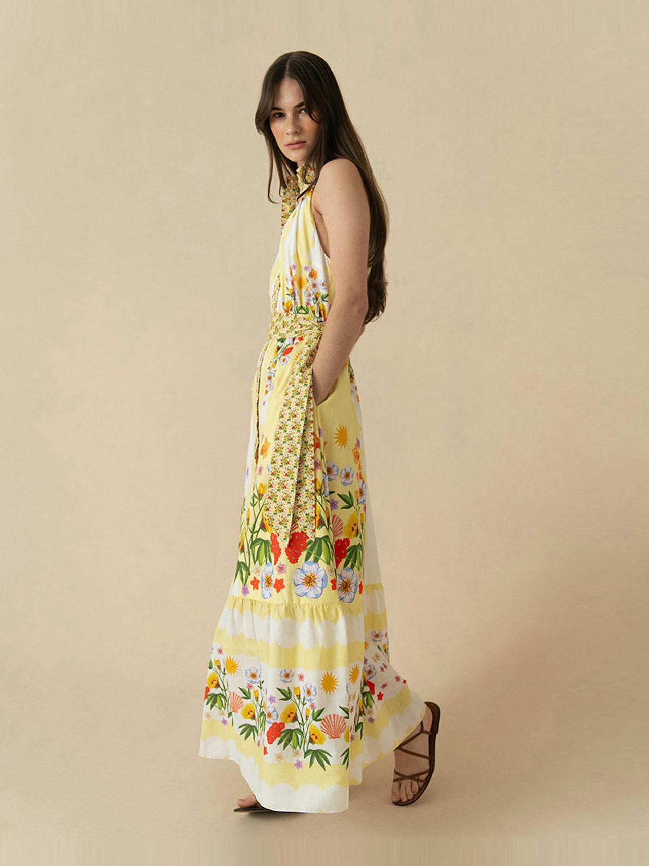 Terrazo yellow Biba cotton maxi dress DRESS - SS24 Borgo De Nor    - Collagerie