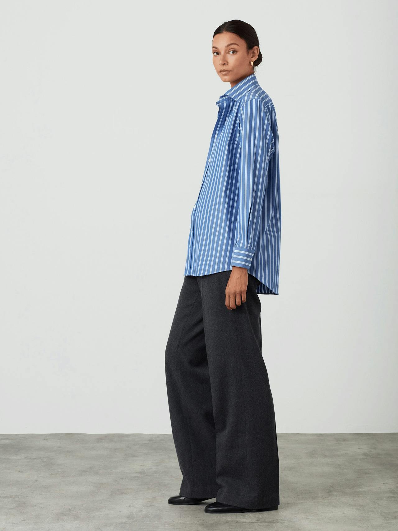 The Boyfriend shirt in blue multi-stripe poplin Clothing With Nothing Underneath    - Collagerie