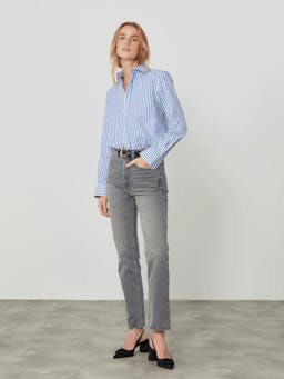 The Royal Blue Stripe fine poplin Boyfriend shirt Clothing With Nothing Underneath    - Collagerie