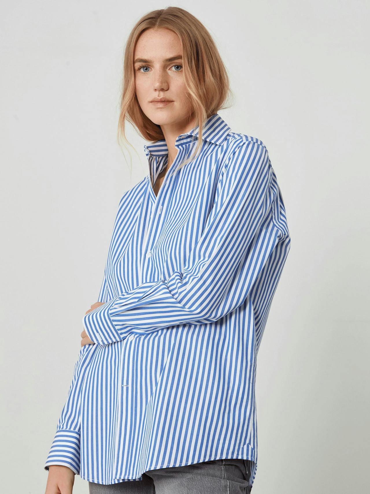 The Royal Blue Stripe fine poplin Boyfriend shirt Clothing With Nothing Underneath    - Collagerie