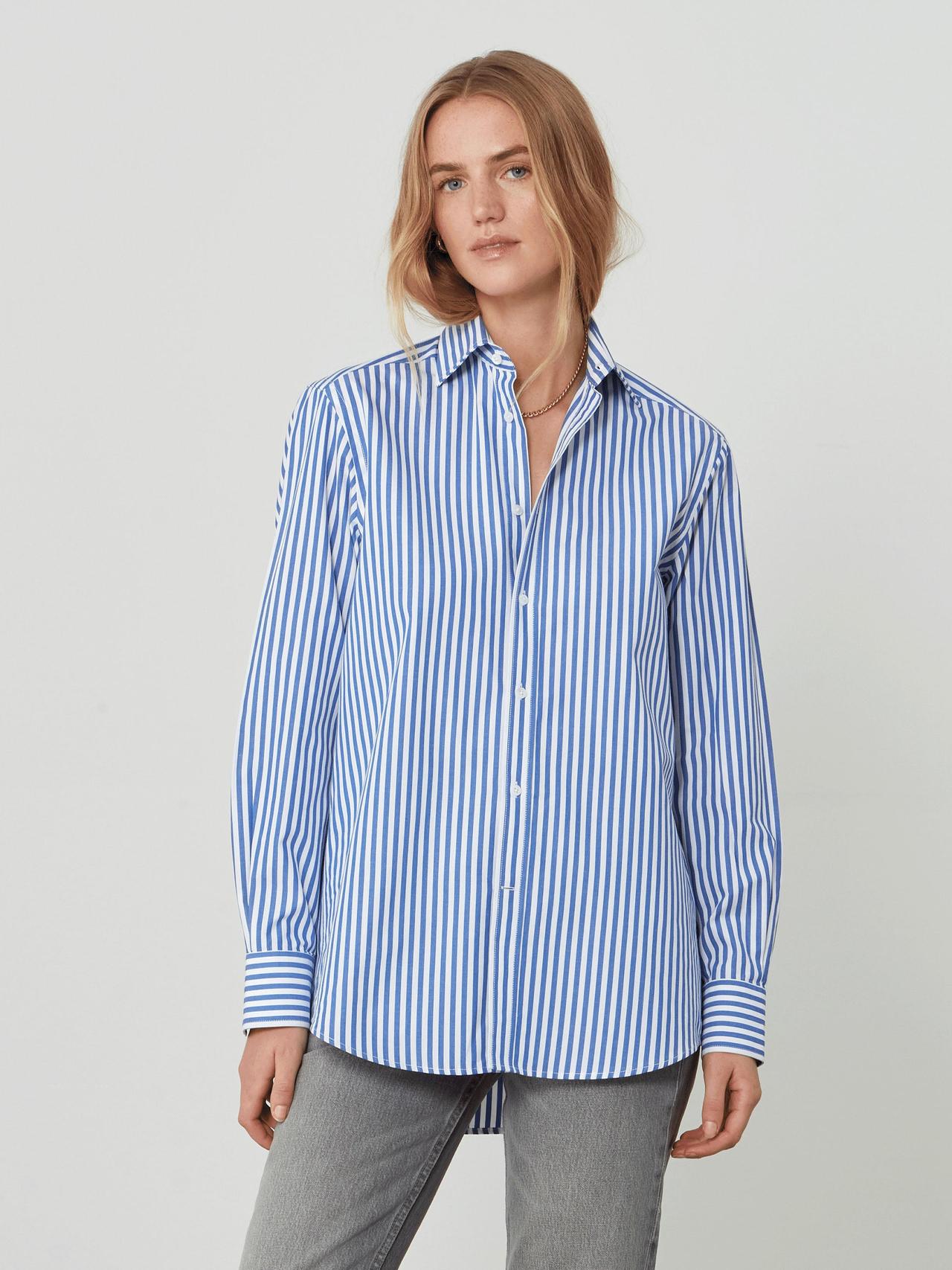 The Royal Blue Stripe fine poplin Boyfriend shirt Clothing With Nothing Underneath    - Collagerie