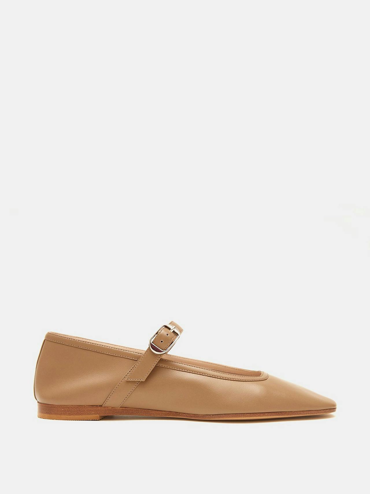 Taupe leather ballet Mary Jane flats