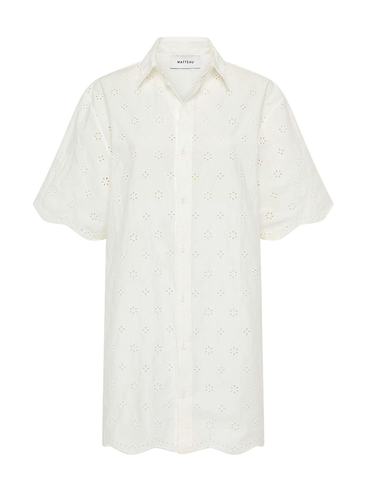 White floral broderie mini shirt dress
