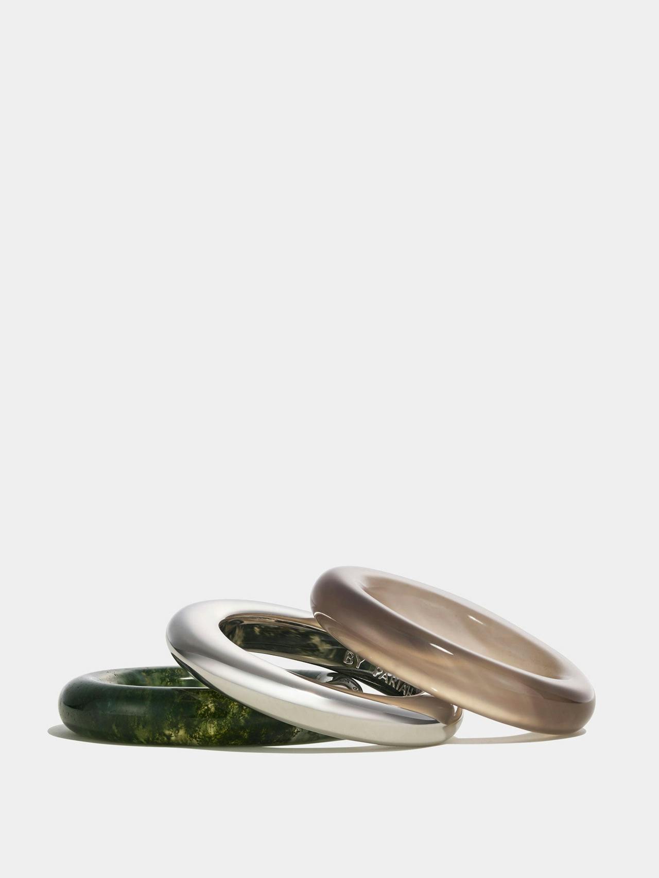 Moss and grey agate Stone trilogy stack ring Rings By Pariah    - Collagerie