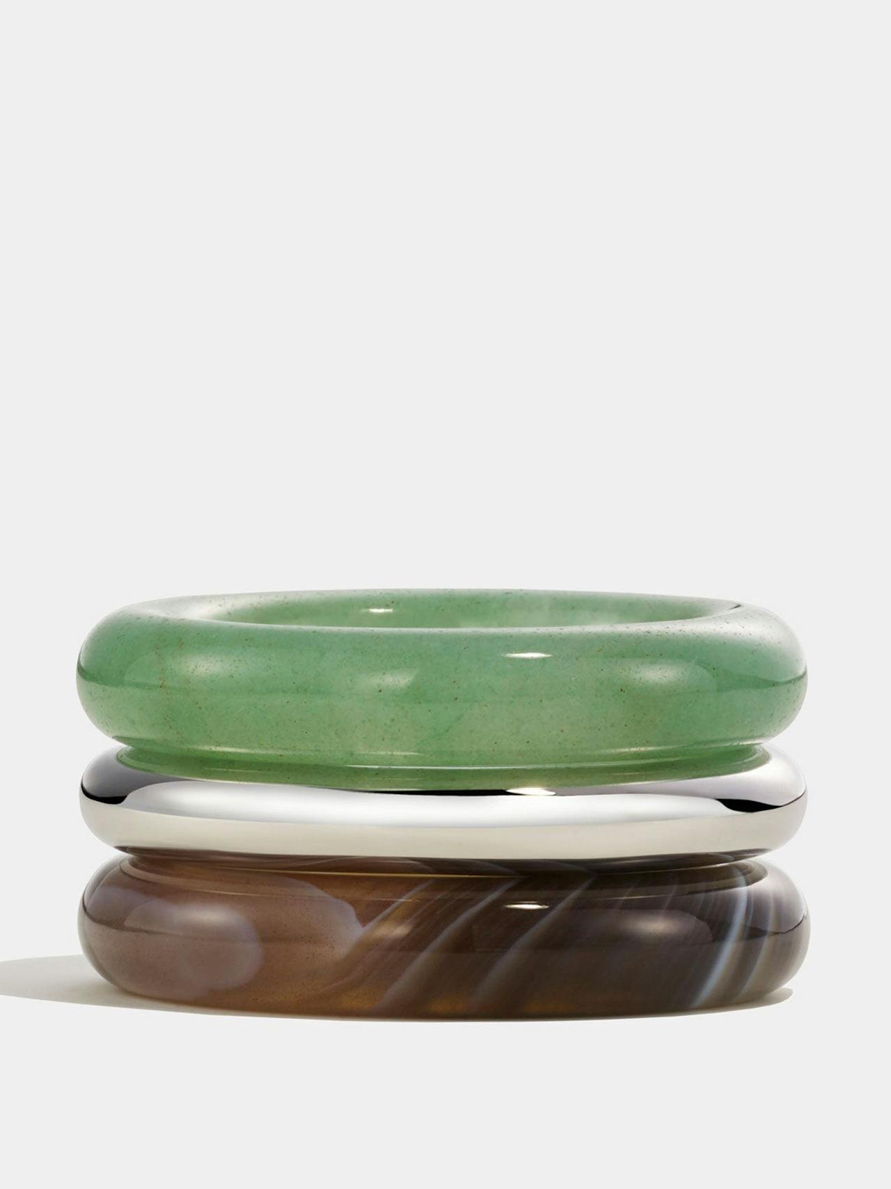 Botswana agate and green aventurine Stone trilogy stack ring