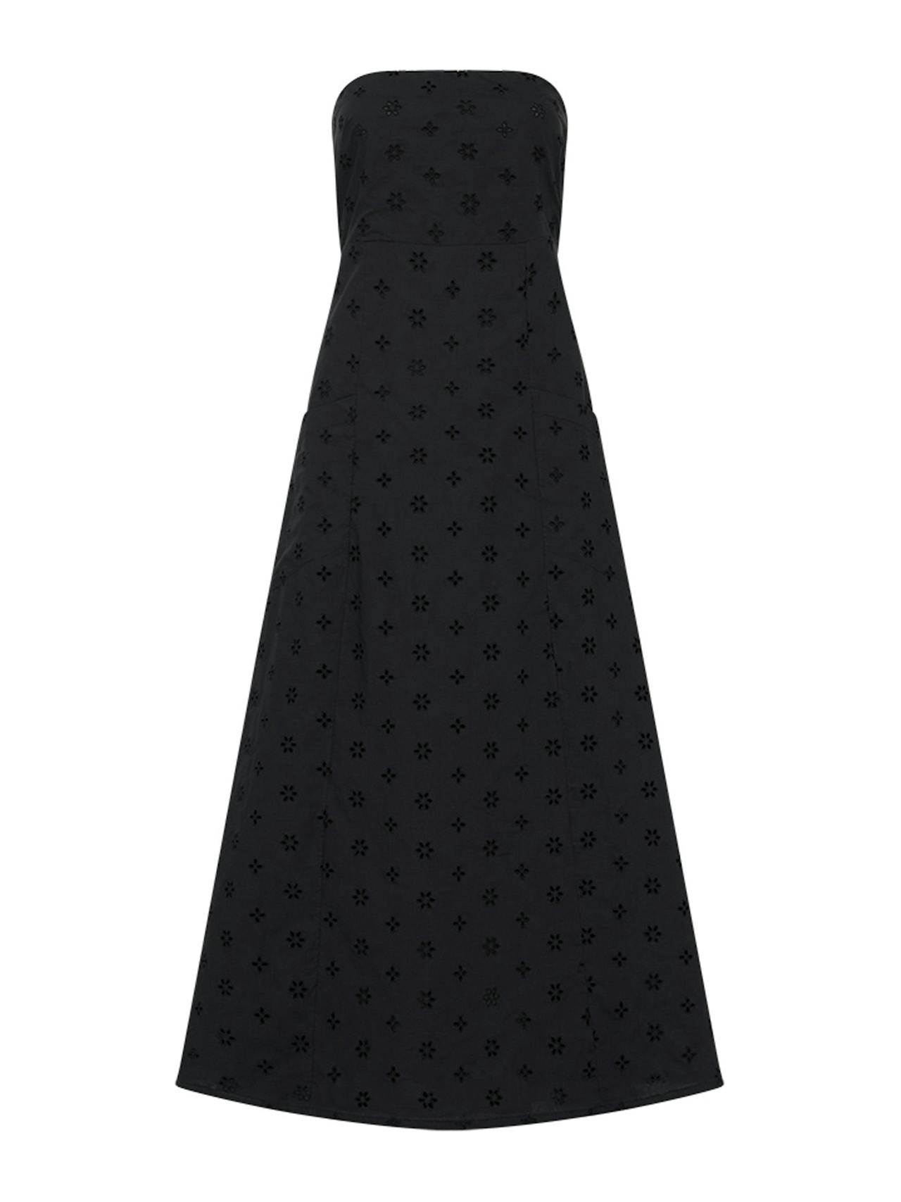 Black floral broderie strapless dress
