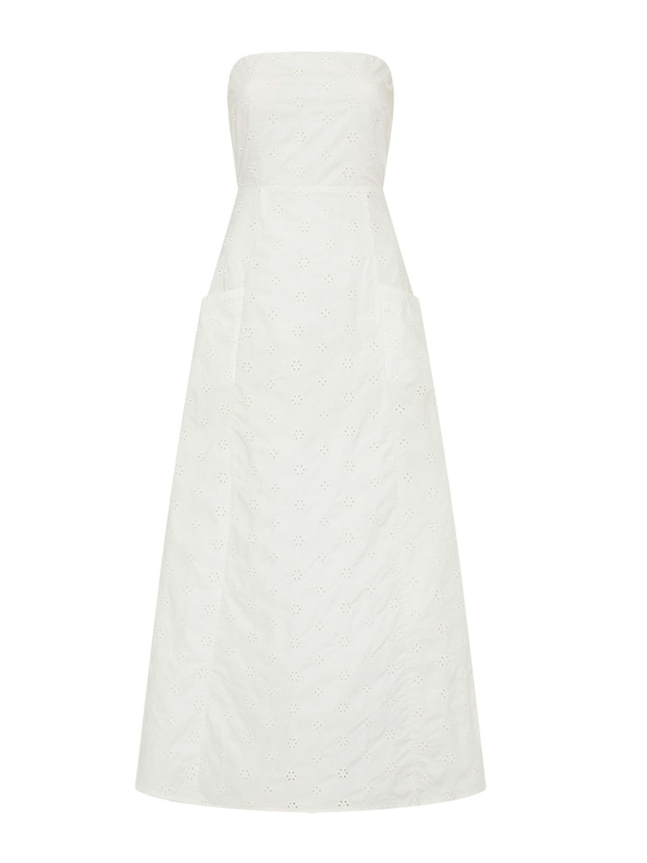 White floral broderie strapless dress