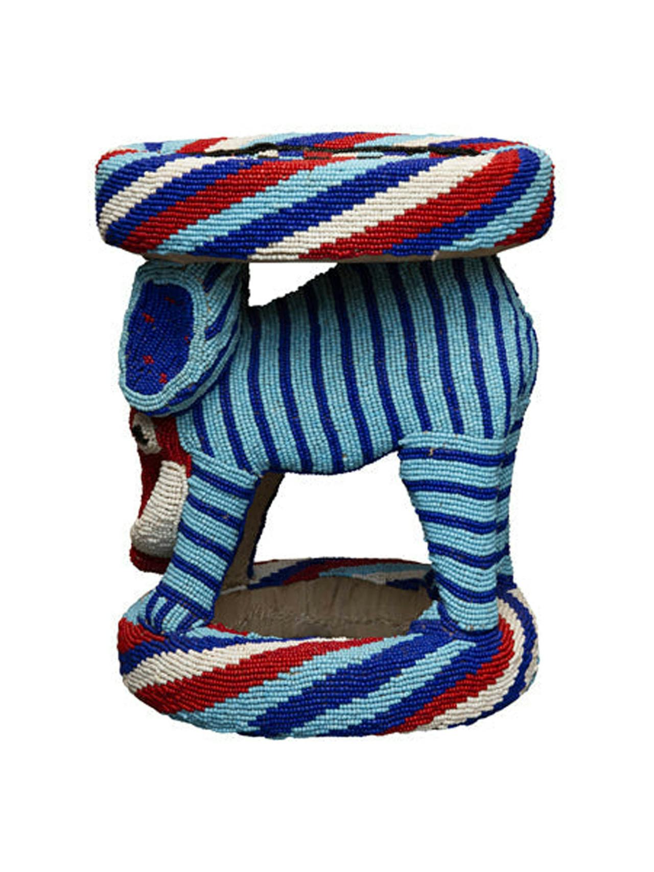 Elephant Bamileke Beaded Stool VII Furniture Dar Leone    - Collagerie