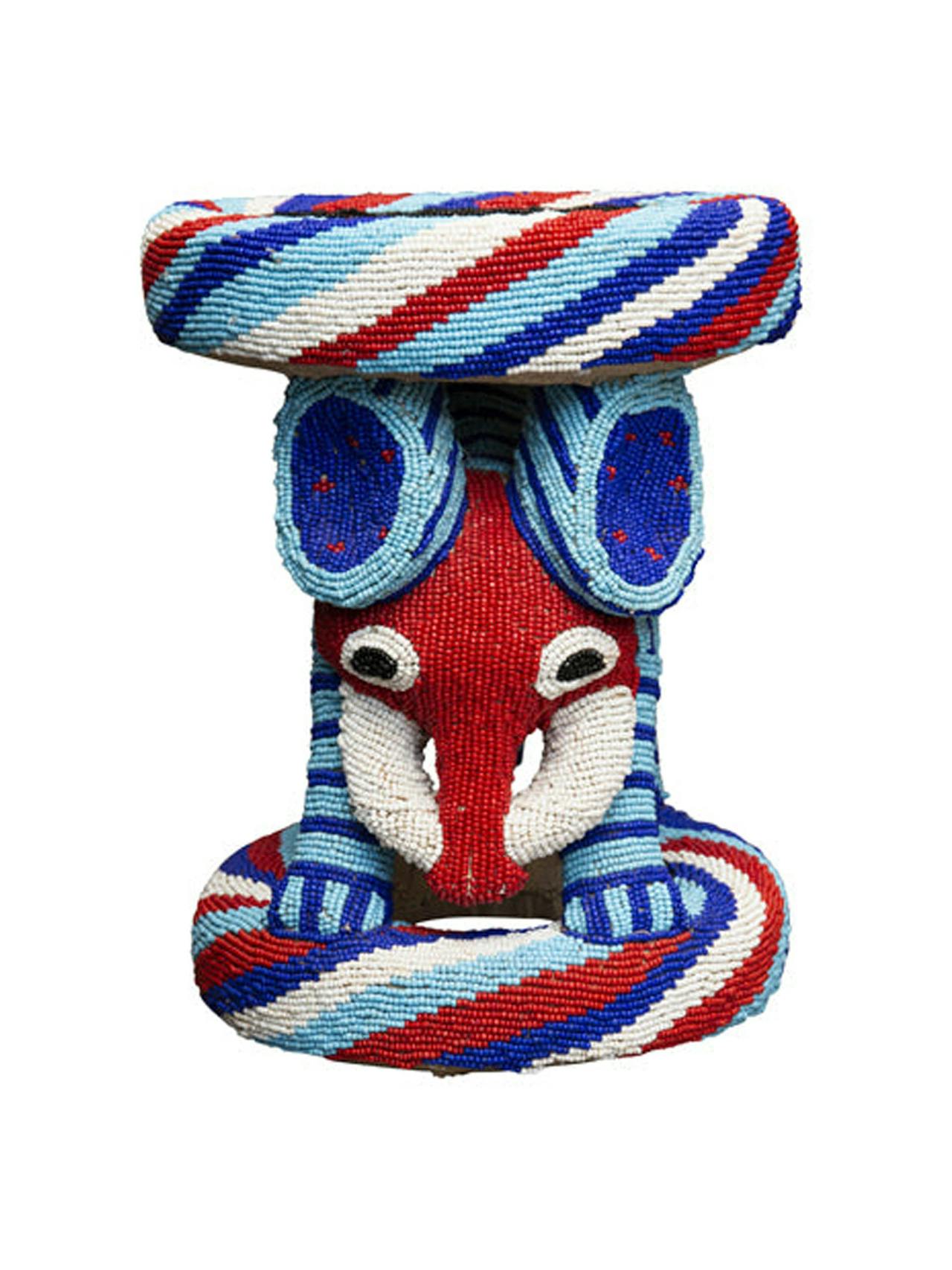 Elephant Bamileke Beaded Stool VII Furniture Dar Leone    - Collagerie