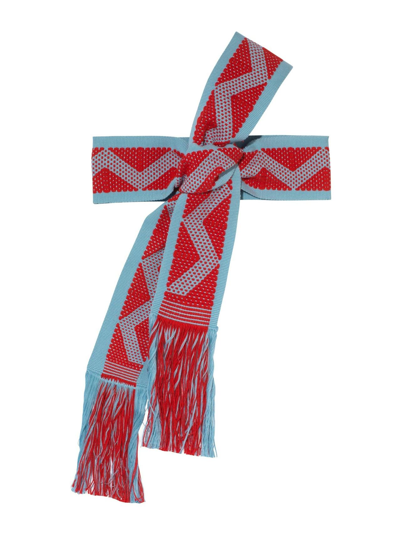 Hand woven wide pale blue and red belt