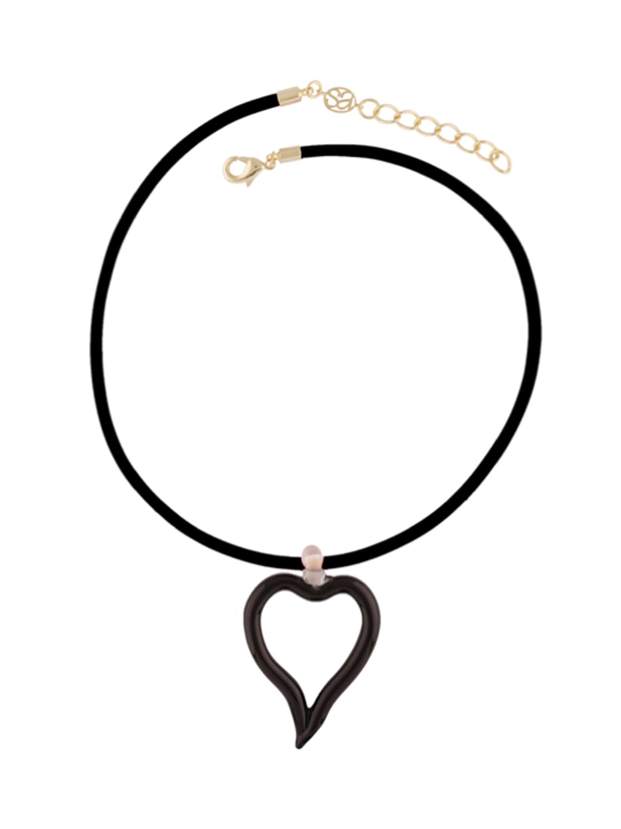 XL heart of glass black and black leather cord necklace